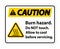 Caution Burn hazard safety,Do not touch label Sign on white background