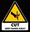 Caution, cut. Keep hands away. Hazard sign