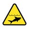 Caution Danger Shark Zone on Beach Yellow Ttriangle Warning Sign