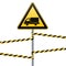 Caution - danger Warning sign safety. Beware of the Car. A yellow triangle with a black image. The sign on the pole and protecting