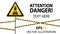 Caution - danger Warning sign safety. Beware of train. yellow triangle with black image. sign on pole and protecting ribbons. Vect