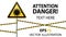 Caution - danger Warning sign safety. Danger, laser radiation. yellow triangle with black image. sign on pole and protecting ribbo