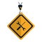 Caution diamond emblem with mechanic equipment
