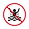 Caution Drown Man Black Silhouette Icon. Alert No Allowed Dive Swim. Warning Rescue Sinking in Water Red Stop Symbol