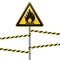 Caution - fire hazard Combustible environment. Flammable liquids or surface. Barrier tape. Vector illustrations.