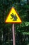 Caution Frog Sign in the forest