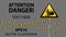 Caution, hands may be injured. Warning sign safety. Attention is dangerous. Yellow triangle with black image. Sign on