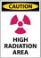 Caution High Radiation Area Sign on white background