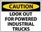 Caution Look Out For Trucks Sign On White Background