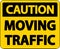 Caution Moving Traffic Sign On White Background