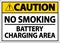 Caution No Smoking Battery Charging Area Sign On White Background