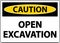 Caution Open Excavation Sign On White Background