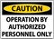 Caution Operation By Authorized Only Sign On White Background