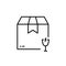 Caution Parcel Cardboard Box with Glassware Care Line Icon. Careful Glass Handle Shipping Linear Pictogram. Breakable