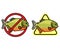 Caution piranha and swimming is prohibited, warning signs, logo design. Fish, animal, Amazon river and underwater life, vector des