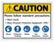 Caution Please follow standard precautions ,Wash hands,Wear Personal Protective Equipment PPE,Gloves Protective Clothing Masks Eye