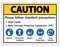 Caution Please follow standard precautions ,Wash hands,Wear Personal Protective Equipment PPE,Gloves Protective Clothing Masks Eye