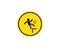 Caution, possible fall from height. Attention is dangerous. Warning sign. Security measures. Yellow round with a black image.