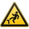 Caution, possible fall from height. Attention is dangerous. Warning sign. Security measures. Yellow triangle with a