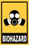 Caution poster of biohazard with gas mask, danger area warning