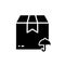 Caution Protect Dry Carton Box Shipment Silhouette Icon. Package Cardboard with Umbrella Delivery Glyph Pictogram