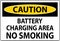 Caution Sign Battery Charging Area, No Smoking