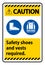 Caution Sign Safety Shoes And Vest Required With PPE Symbols on white background