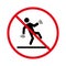 Caution Sign Slippery Floor Black Silhouette Icon. Attention Danger Wet Surface Pictogram. People Beware Accident Red