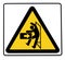 Caution swinging machinery, with the silhouette of a person hit by side.  Hazard sign