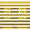 Caution tapes. Set of 9 seamless warning tapes isolated on white. Black and yellow stripped ribbons. Danger, Under construction,