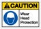 Caution Wear Head Protection Symbol Sign,Vector Illustration, Isolated On White Background Label. EPS10