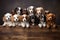 Cavalier King Charles Spaniel puppies sitting in a row, A group portrait of adorable puppies, AI Generated