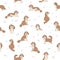 Cavapoo mix breed seamless pattern. Different poses, coat colors set