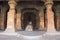 Cave 1: Interior view of a 18 pillared hall. Badami Caves, Karnataka.