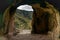 Cave arch in Vardzia cave monastery. Georgia