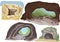 Cave burrow dwellings of ancient man rocks stones nature primeval ancient world hand drawn sketch big set separately