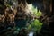 cave with delicate spelunking formations and crystal clear water