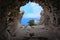 Cave entrance opening a beautiful scenery in Rhodes ,Greece, ruins, stone,Monolithos castle.island