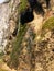 Cave entrance. Stalactite cave in the mountains of the North Caucasus, Russia. Look from below