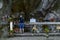 Cave grotto of Lourdes with flowers and candles