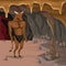 Cave interior background with minotaur greek mythological creature