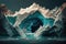 Cave leading into magestic glacier, imaginary landscape, AI generative