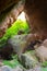 Cave in the nature in the rainforest with a rock, hole in the mountain in the woods
