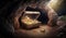 Cave with an open treasure box filled with shiny gold. Generative AI