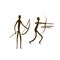Cave paintings - ancient hand-painted petroglyphs. Various animals and hunters in a primitive tribal style.