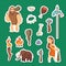 Cave people elements. Vector cartoon cavemen stickers set illustration