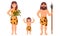 Cave people, Family With Prehistoric Attributes Vector Illustrations Isolated On White Background