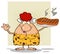 Cave Red Hair Woman Cartoon Msacot Character Holding Up A Platter With Big Grilled Steak And Gesturing Ok