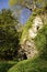 Cave in the rock in the forest during daytime