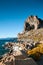 Cave rock and yellow sagebush of Lake Tahoe in Summer, Navada, U